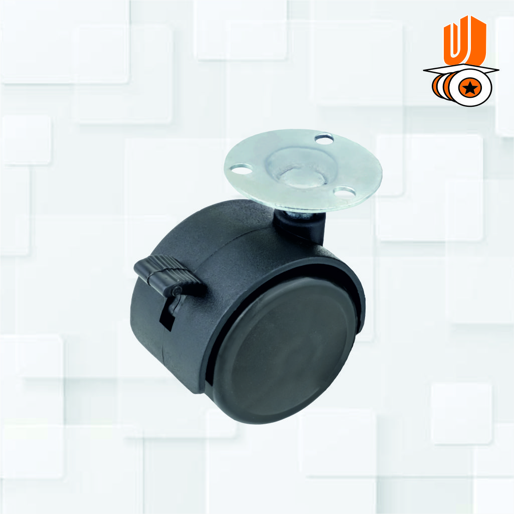 Twin Wheel Castor Plate Type 38 Mm With Break(pack Of 1 Set Of 4 Piece)