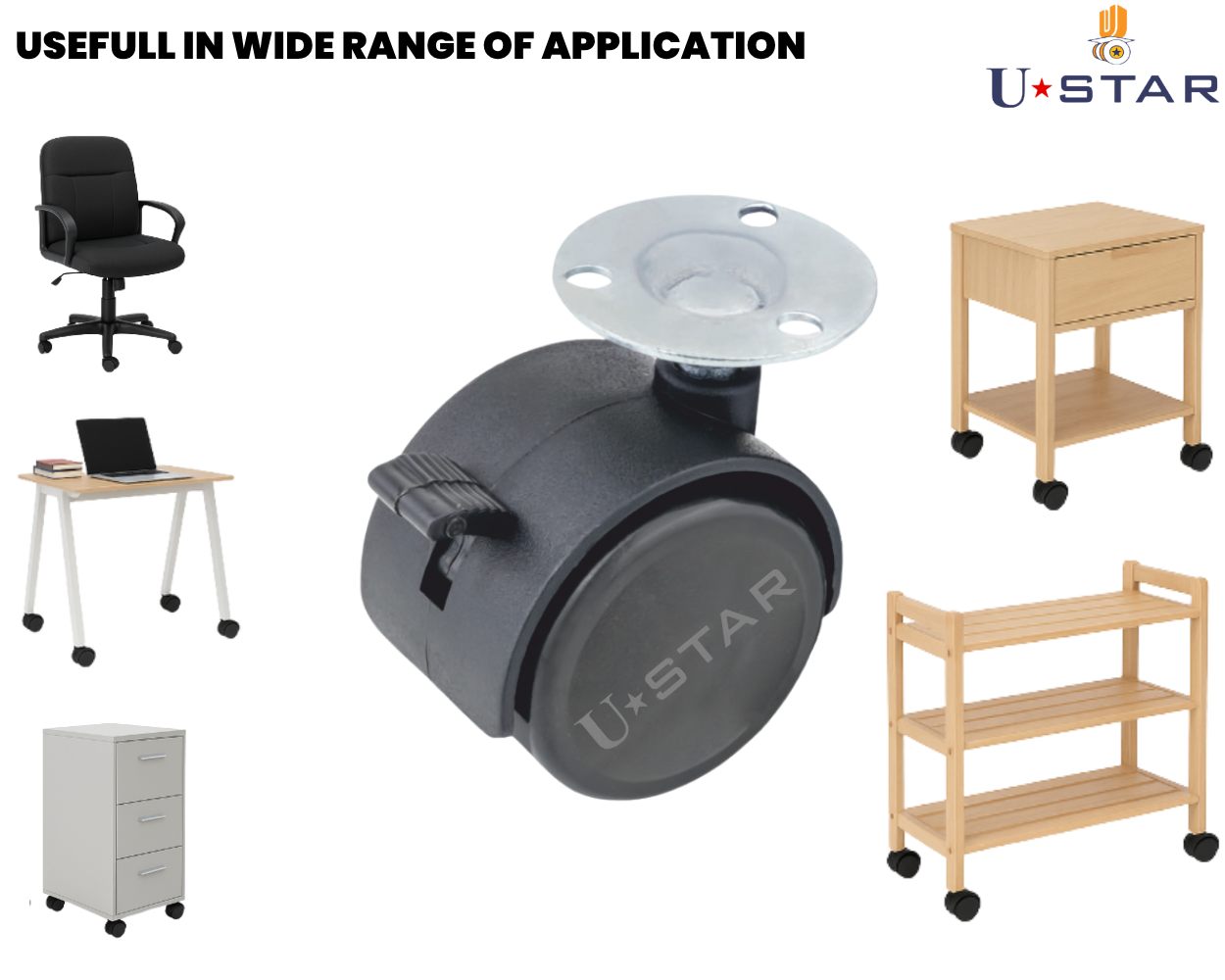 Twin Wheel Castor Plate Type 38 Mm With Break(pack Of 1 Set Of 4 Piece)