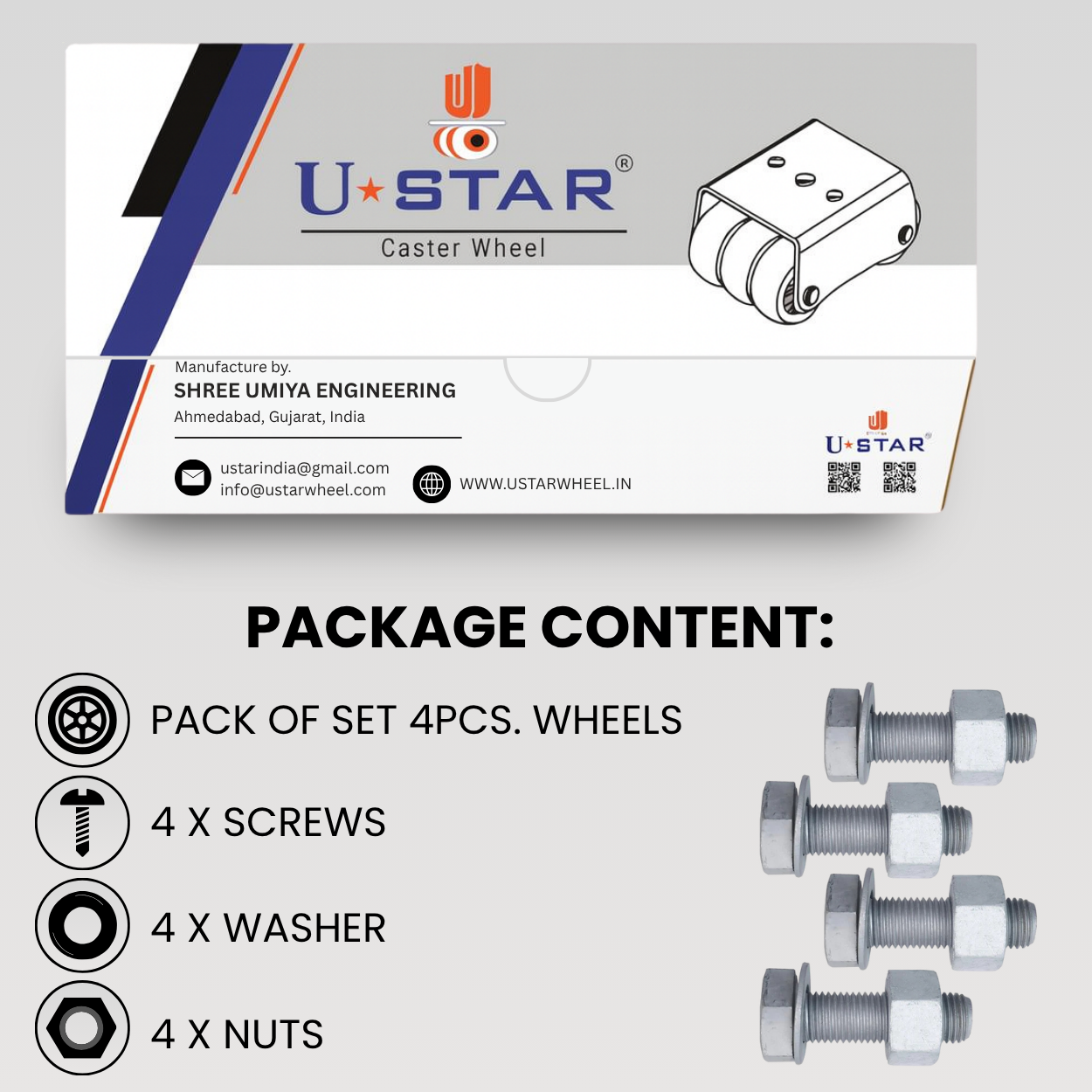 Twin Wheel Castor Plate Type30mm  Non Break(pack Of 1 Set Of 4 Piece)