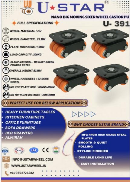 Nano Big Revolving Six Wheel Caster Pu(pack Of 1 Set Of 4 Piece)