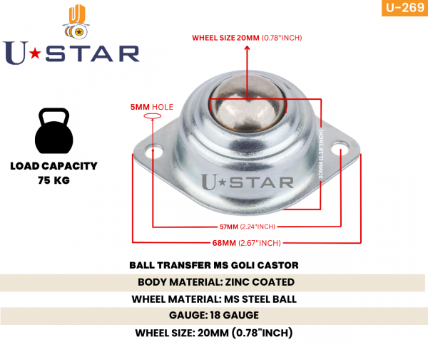 Ball Transfer Unit Ms Steel Goli Caster 360 Degree Swivel(pack Of 1 Set Of 4 Piece)