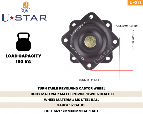 Turntable Rotating Bearing Swivel Plate 360 Degree Plate 100mmx100mm (pack Of 1 Piece)