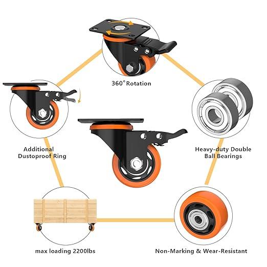 Heavy Duty Orange Pvc 75mm Caster Wheels Swivel With Break(pack Of 1set Of 4 Piece)