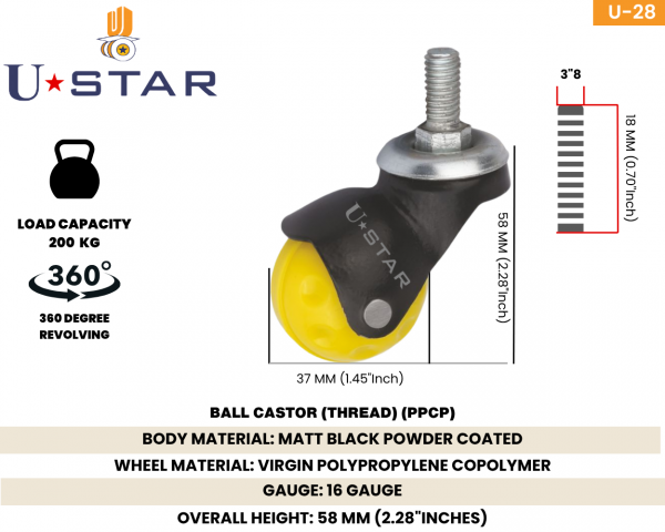 38mm Ball Caster 3'8 Thread