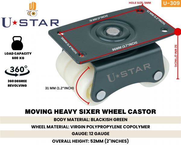 Revolving Heavy Six Wheel Caster(pack Of 1set Of 4 Piece)
