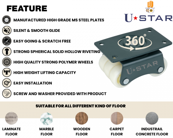 Revolving Heavy Six Wheel Caster(pack Of 1set Of 4 Piece)