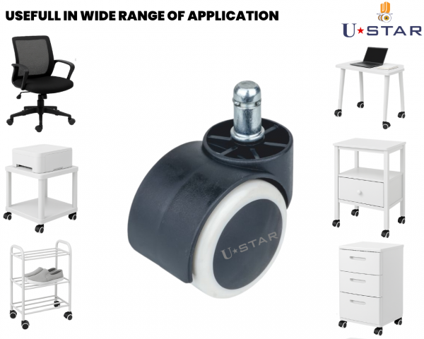 Twin Wheel Office Chair Caster Wheel 50mm Pin Type Pvc Pu(pack Of 1 Set Of 5 Piece)