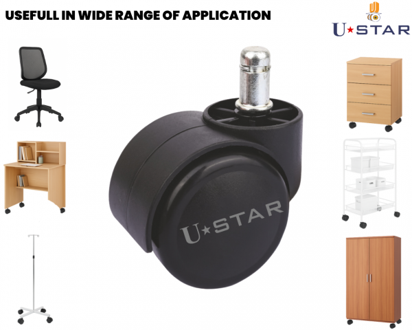 Twin Wheel Office Chair Caster Wheel 50mm Pin Type(pack Of 1 Set Of 5 Piece)