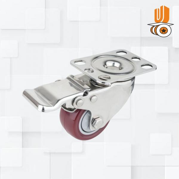 Stainless Stee304 50mmx25mm Red Pu Caster Wheels Swivel With Break(pack Of 1 Set Of 4 Piece)