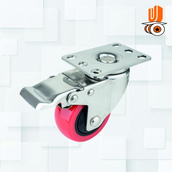 Stainless Stee304 50mmx25mm Red Pu Caster Wheels Swivel With Break(pack Of 1 Set Of 4 Piece)