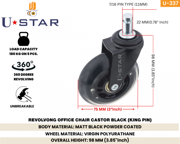 75mm Single Wheel  Polyurathane Office Chair Caster Wheel(pack Of 1 Set Of 5 Piece)