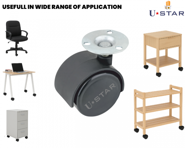 Twin Wheel Castor Plate Type 38 Mm Non Break(pack Of 1 Set Of 4 Piece)