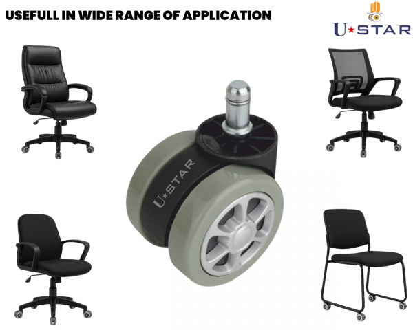 Heavy Duty 60mm Office Chair Wheel Pin Type(pack Of 1 Set Of 5 Piece)