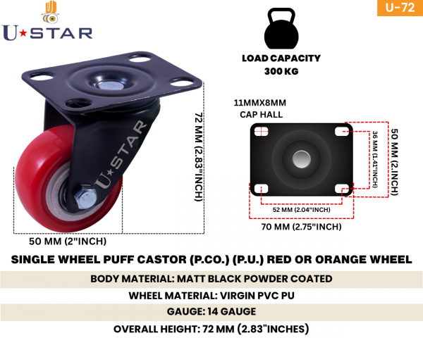 Single Wheel Pvc Pu Caster Wheel With Bearing Non Break(pack Of 1 Set Of 4 Piece)