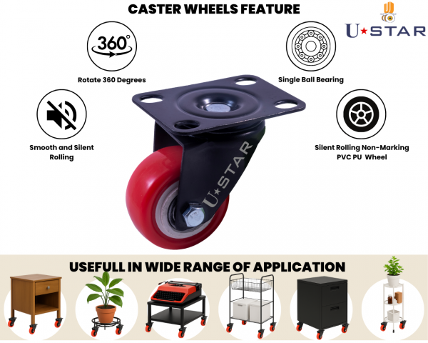 Single Wheel Pvc Pu Caster Wheel With Bearing Non Break(pack Of 1 Set Of 4 Piece)