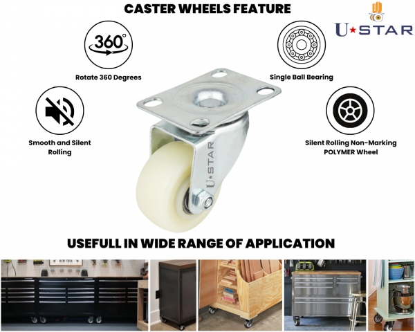 Single Wheel Nylon Caster Wheel Swivel Non Break(pack Of 1 Set Of 4 Piece)