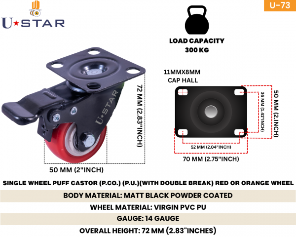 Single Wheel Pvc Pu Caster Wheel With Bearing Break(pack Of 1 Set Of 4 Piece)