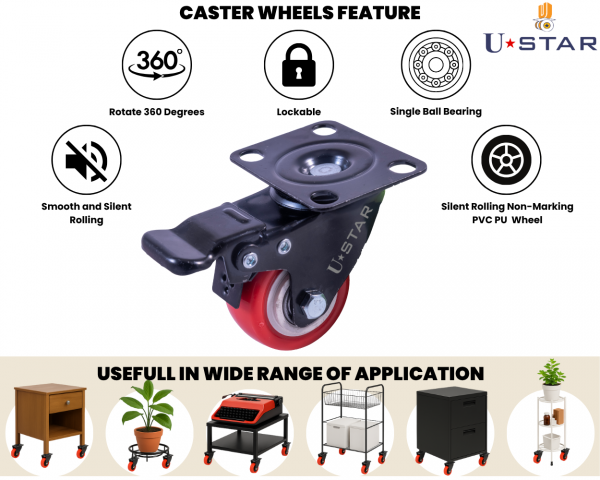 Single Wheel Pvc Pu Caster Wheel With Bearing Break(pack Of 1 Set Of 4 Piece)