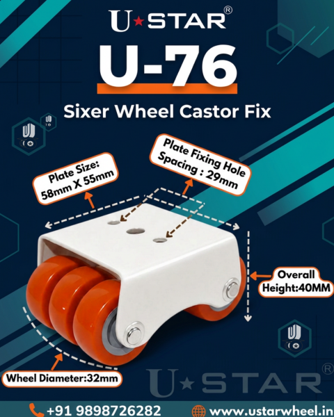 SIXER WHEEL CASTOR ORANGE FIX PACK OF 1 SET OF 4 PIECE