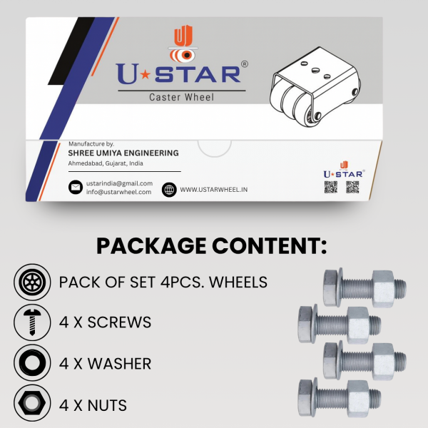 Twin Wheel Castor 50mm Uclamp Non Break(pack Of 1 Set Of 4 Piece)