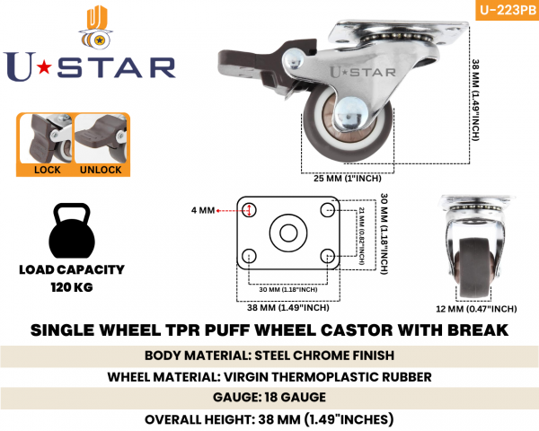 Single Wheel TPR  Puff  Wheel Castor With Break