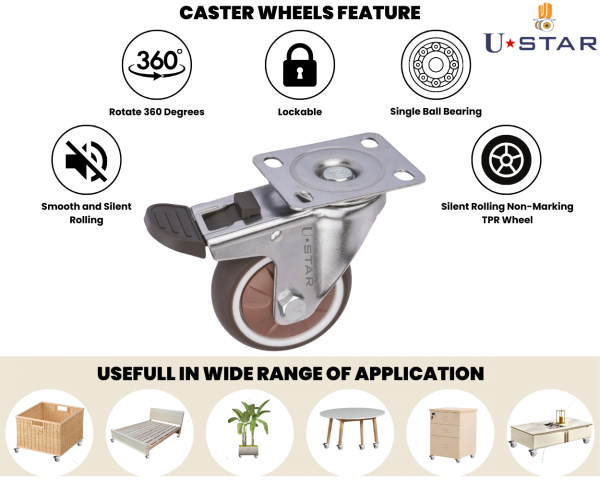 Single Wheel 75mm TPR  Wheel Castor With Break