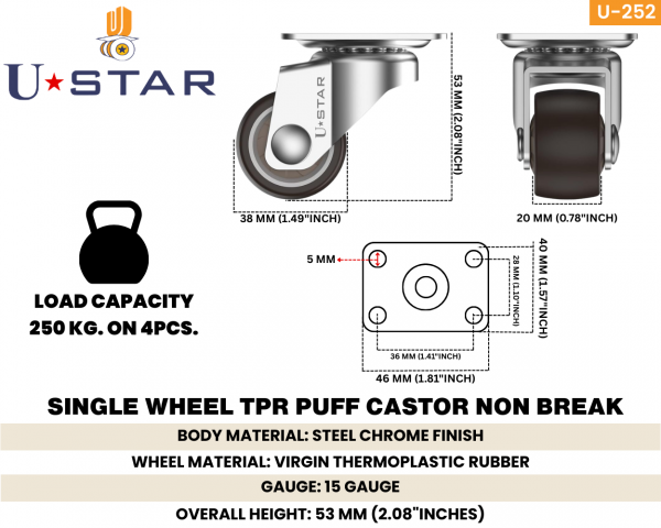 Tpr Puff Wheel Castor 38mm Non Break(pack Of 1 Set Of 4 Piece)
