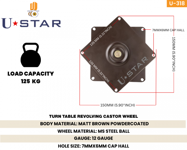 Turntable Rotating Bearing Swivel Plate 360 Degree Plate 150mmx150mm (pack Of 1 Piece)