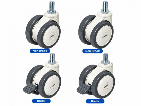 TWIN WHEEL MEDICAL CASTOR WHEEL 100MM SIZE PACK OF 1 SET OF 4 PIECE 2 BREAK AND 2 NON BREAK